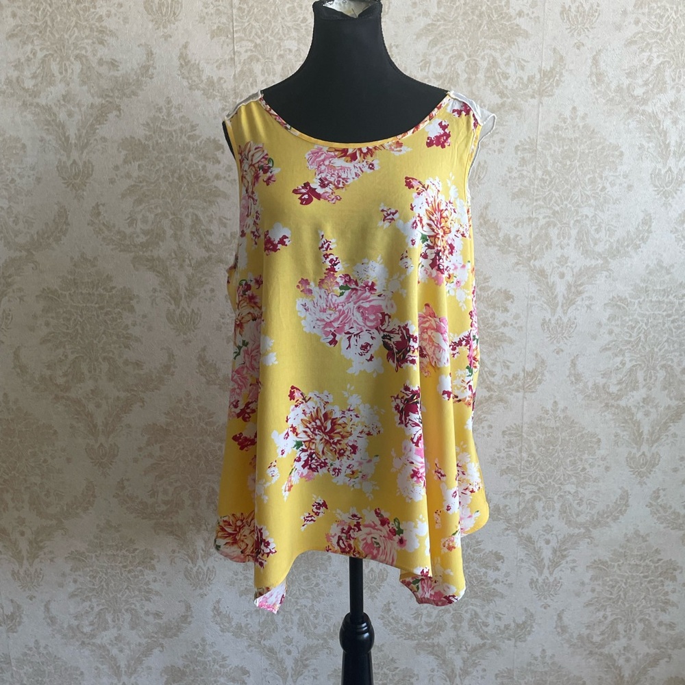 Ashley Stewart Yellow Sleeveless Handkerchief Top